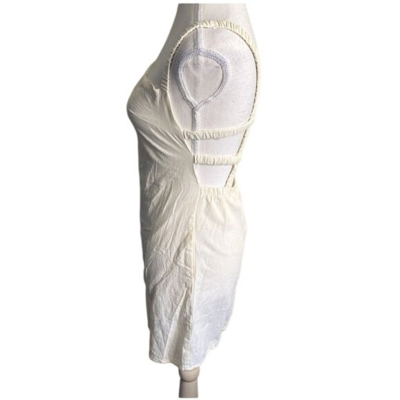 Isalis Cotton square neck Cream Strappy back side pockets mini Dress -size M - Picture 5 of 9